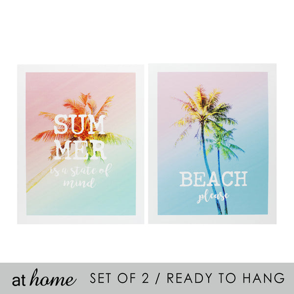 Set of 2 Summer Palm Trees Beach Canvas Wall Art