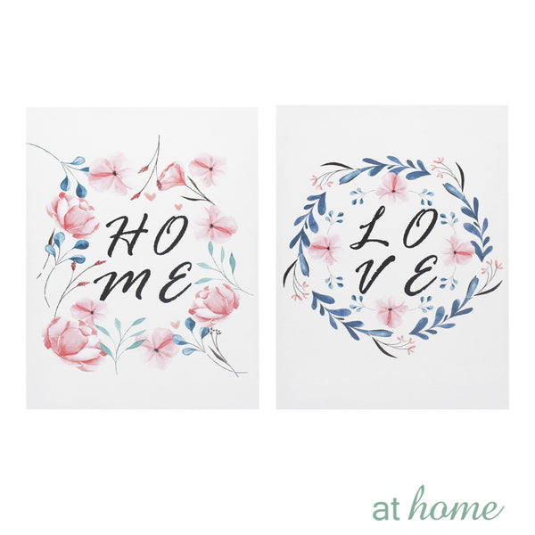 Set of 2 Love Home Hope Flowers Canvas Wall Art