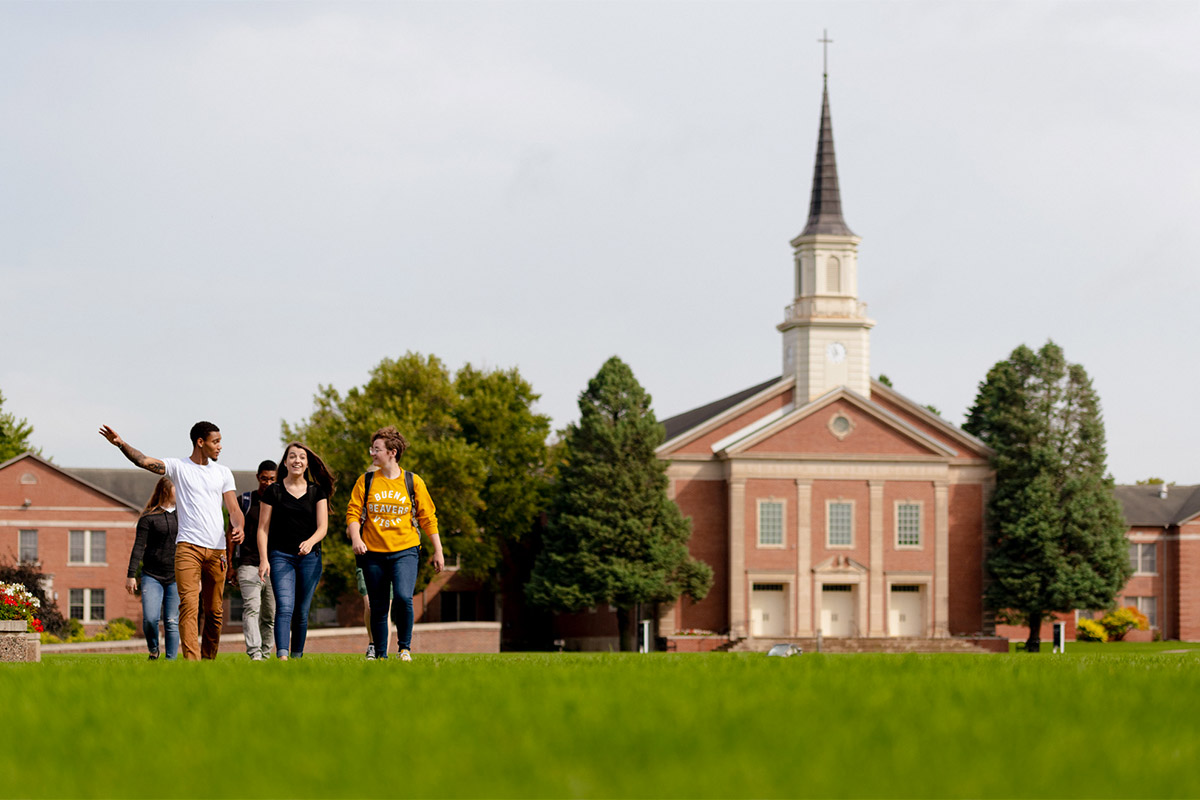 Students walking across campus