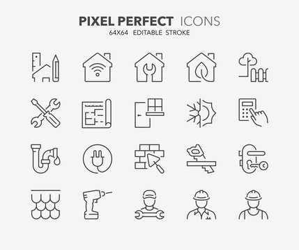 home renovation thin line icons