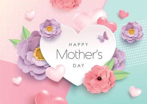 Mother's day greeting design with beautiful blossom flowers