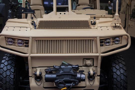 Military vehicle with winch