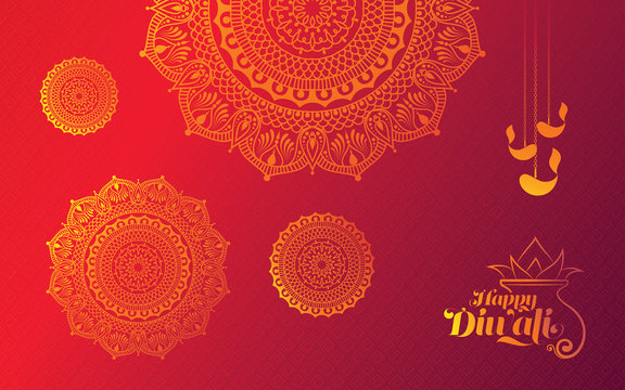 Diwali Festival Background with Round Floral Ornament - Diwali Background Template with Floral Ornate