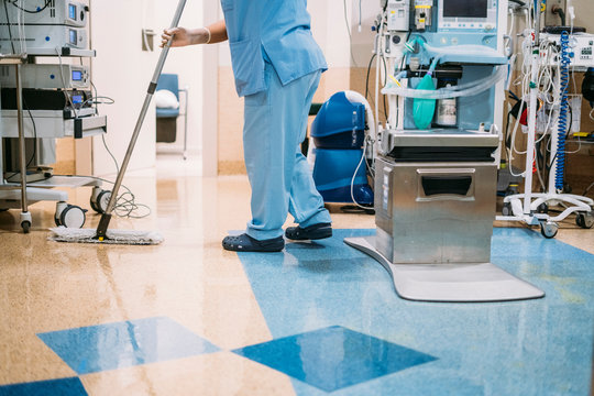 Concept photo of A hospital worker doing cleaning in operation room