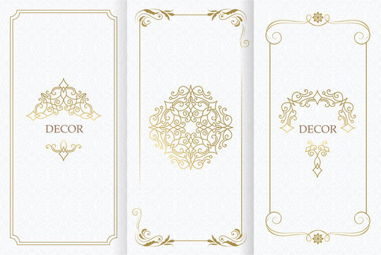 Ornate decor, border for invitation, card. Flourishes ornaments cards.