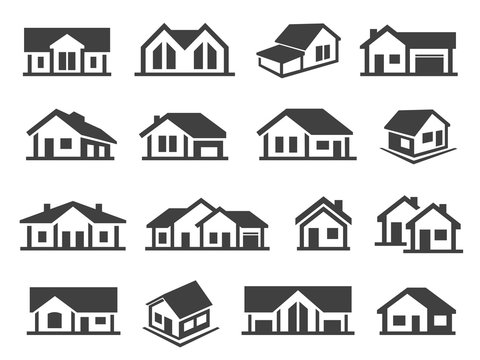 Houses exterior black glyph vector icons set