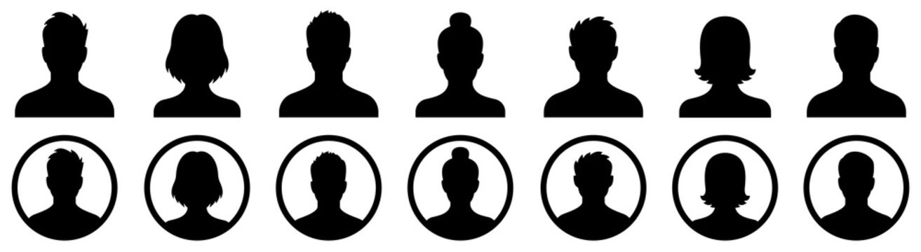 Profile icon. Avatar icons set. Male and female head silhouettes. Vector