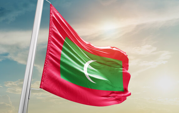 Maldives national flag cloth fabric waving - Image