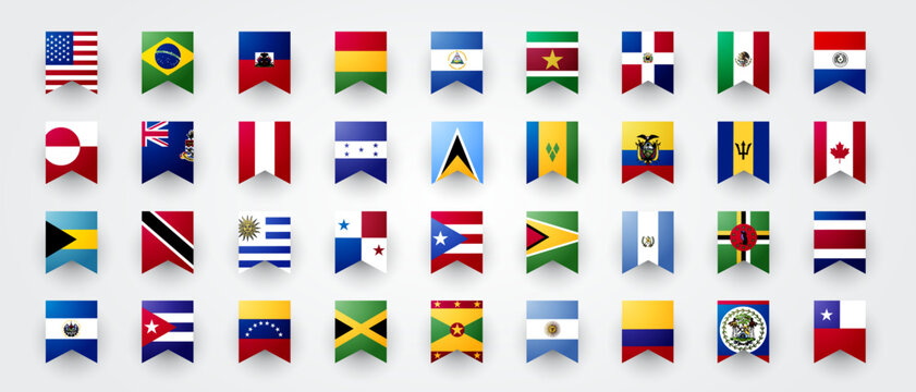 North And South America Ribbon Flag Set