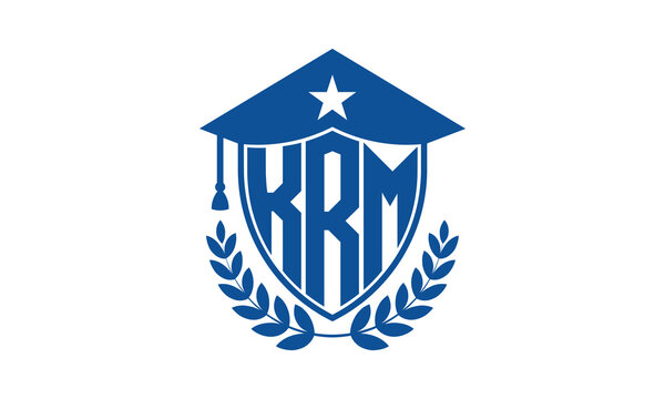 KRM three letter iconic academic logo design vector template. monogram, abstract, school, college, university, graduation cap symbol logo, shield, model, institute, educational, coaching canter, tech	