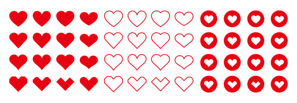 Simple red heart icon set