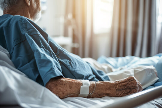 Real photo of Older on bed in hospital for health care concept.