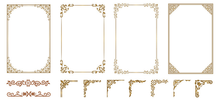 Set of Decorative vintage frames and borders. Vector Corners. floral ornament..eps