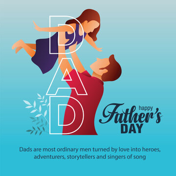 daughter on his father hands on blue background, happy international father's day concept, can be use for card, poster, website, brochure. vector illustration design