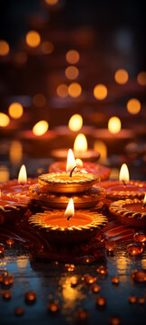 a serene celebration of diwali with candlelight amidst the beautiful darkness