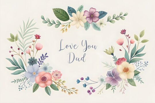 Elegant Floral Border Father's Day Card: "Love You, Dad" Illustration, Banner, Poster, Background, Gifts, Cards, Greeting