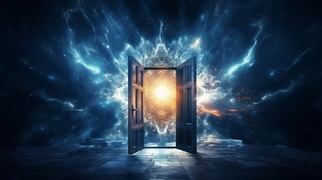 Mystical door in the night sky.