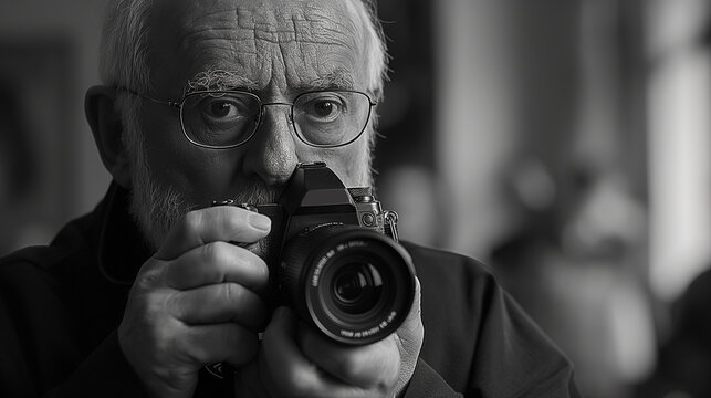 priest in the holy father takes photos with a camera in the church