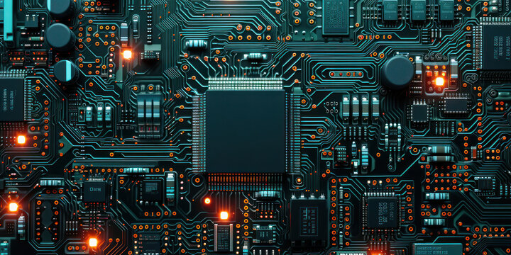 top view close up photo structure green circuit board microchip semiconductor