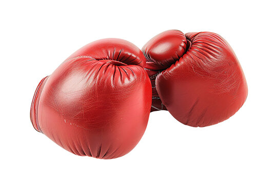 Close-up of two red boxing gloves isolated on white background, symbolizing sports, competition