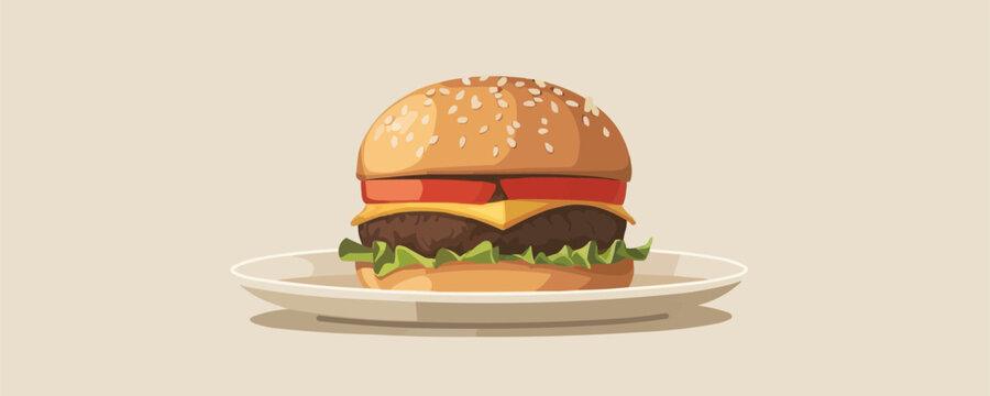 burger on plate vector flat minimalistic isolated illustration