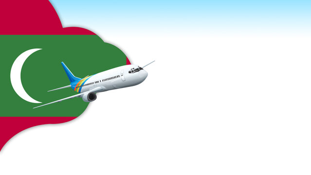 3d illustration plane with Maldives flag background for business and travel design