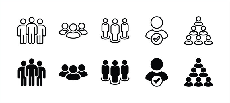 People, human, person thin line icon set. Containing participants, group, team, organization, community, population, audience, member. Vector illustration