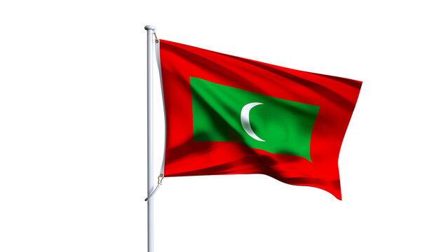 Waving flag of maldives isolated on transparent background.