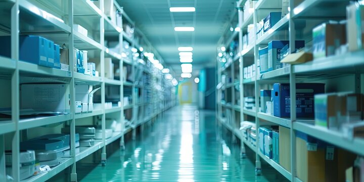 blurred photo of a shelf storage system in a hospital 