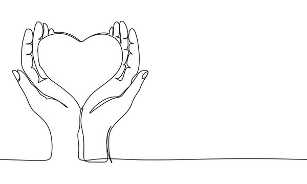 Heart in hands one line continuous. Line art heart in hands. Hand drawn vector art.