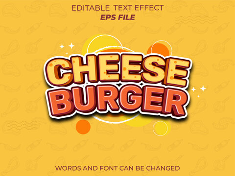 cheese burger text effect, font editable, typography, 3d text for food industry. vector template