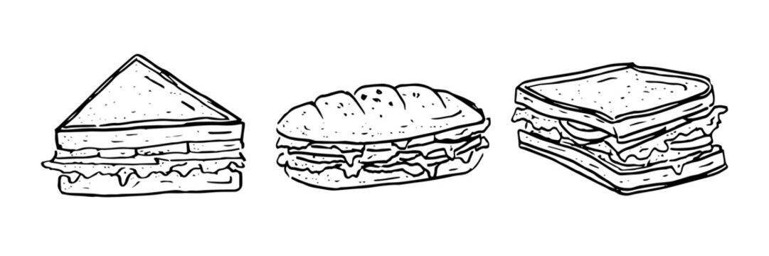 fast food sketch illustration, sandwich, burger