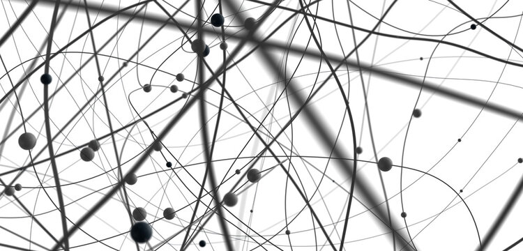 Abstract polygonal space with connecting dots and lines. Dark background. Connection structure. 3d Widescreen