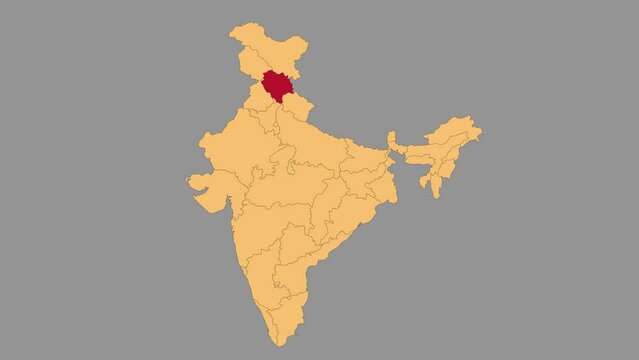 Himachal Pradesh map animated video. Map Highlighted on the India map with animation and colour with Gray background in video format.