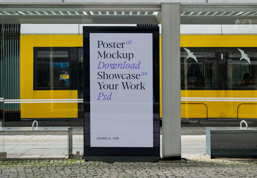 Citylight Poster on Tram Stop Mockup