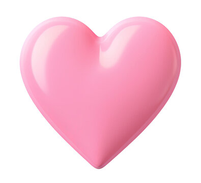 Glossy pink heart isolated on transparent background