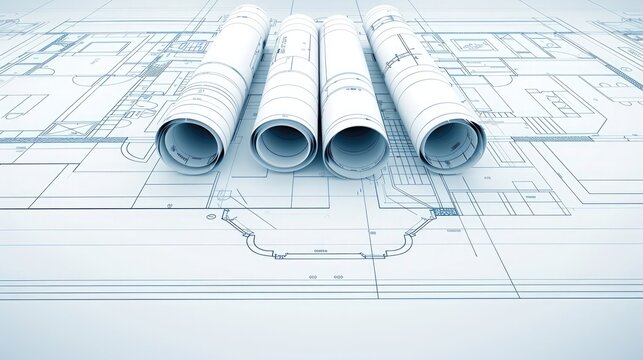 Architectural Drawings Rolled up on Blueprint Paper for Easy Storage and Transport