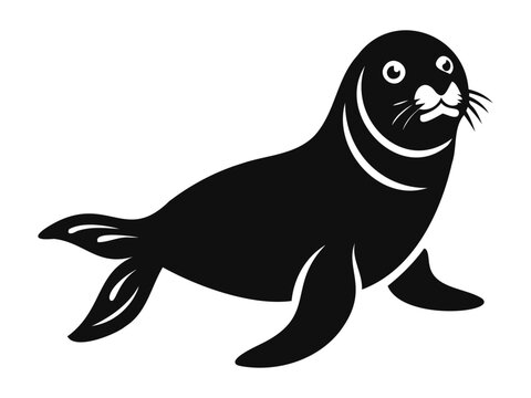 A simple realistic seal animal fish, black silhouette vector illustration