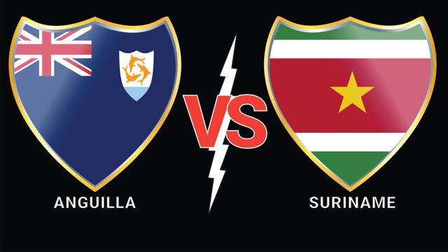 Soccer clash: Anguilla vs Suriname with national flags on black backdrop