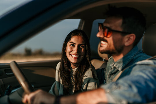 Shot of a young couple going a road trip together