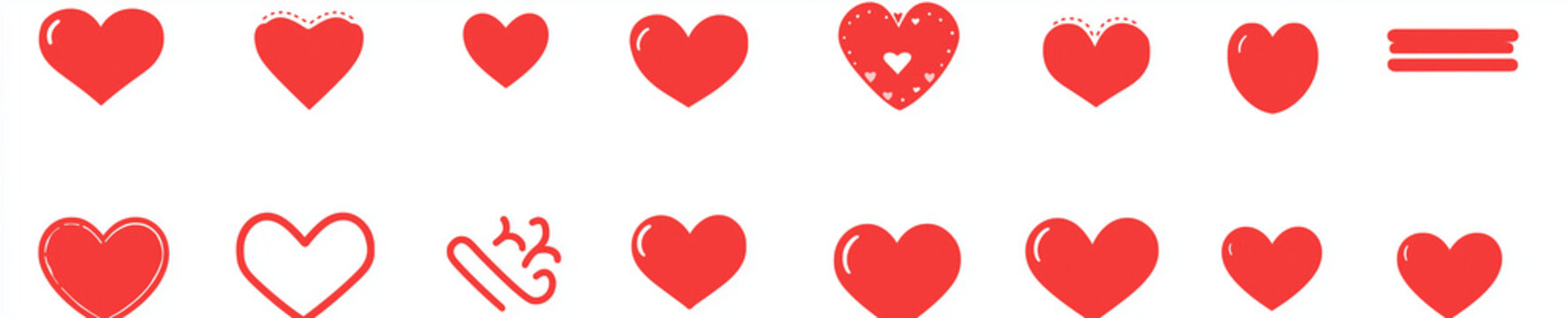 red heart symbols, vector graphics on a white background, in a flat design style