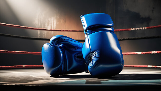 Blue boxing gloves on the ground