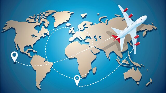 Airplane route plan, planning travel routes.