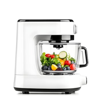 Detailed Photo of a Sleek and Modern Food Processor on a White Background