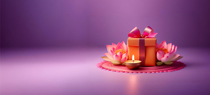 Diwali Gift box with lotus and Diya