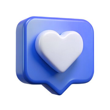 social media like notification blue icon with heart symbol. Social media success concept - 3d rendering - different colors