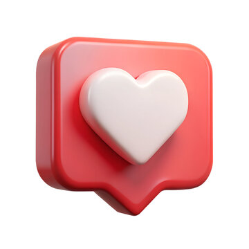 social media like notification red icon with heart symbol. Social media success concept - 3d rendering