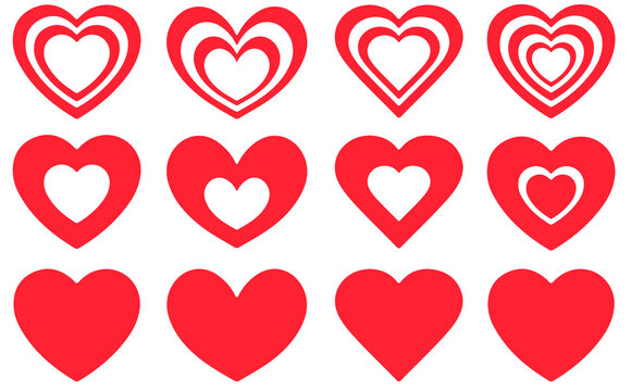 Set of hearts in red color, Red heart icons set vector