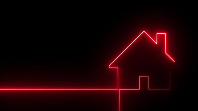 Neon home icon animation, shiny symbol. glowing House, home building animation.