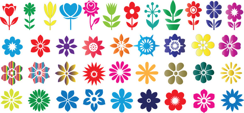 Colorful flower vector icon, vibrant floral design, abstract petals, and symmetrical shapes for graphic design, websites, and print projects. decorative flowers for creative projects